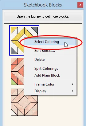 With the Blocks palette open, right-click on the block and choose Select Coloring.