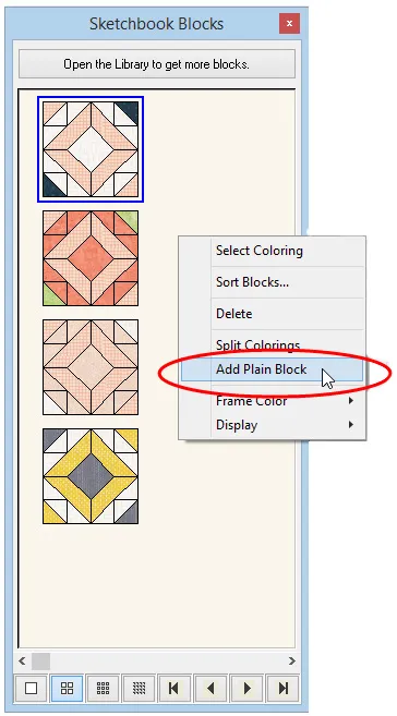 In the Blocks palette, choose Add Plain Block from the menu.