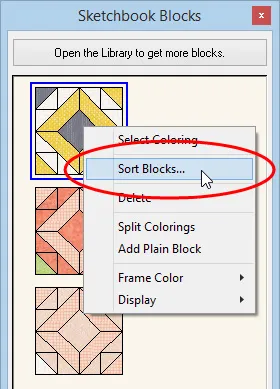 With the Blocks palette open, right-click on the palette to display the menu. Choose Sort Blocks. 