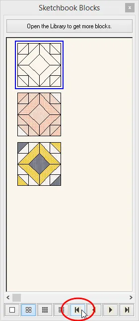 In the Blocks palette, click the first arrow to display the line drawing.