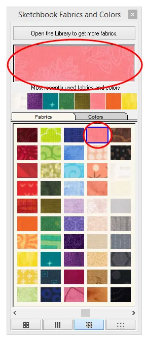 The fabric or color you clicked becomes highlighted in the palette and ready to use.