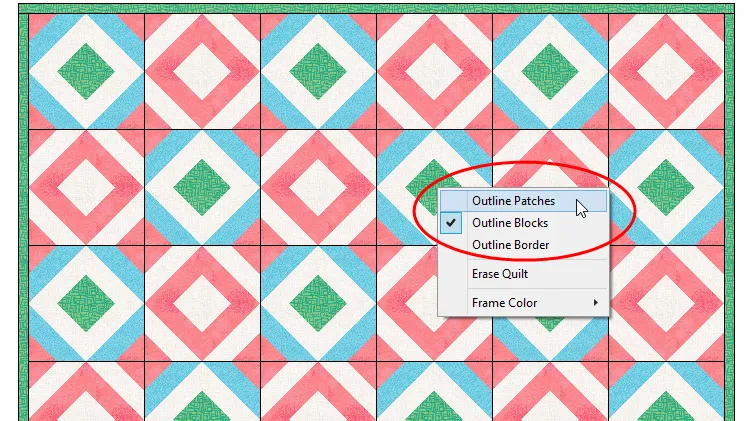 If you do not want the patches in your quilt to have an outline, click to uncheck this option.