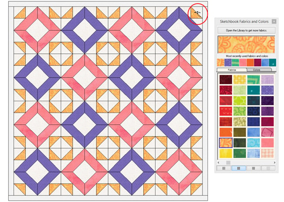 Use Ctrl+click (Windows) or Command+click (Mac) to color all similarly-colored patches with the same fabric or color in all blocks in the quilt.