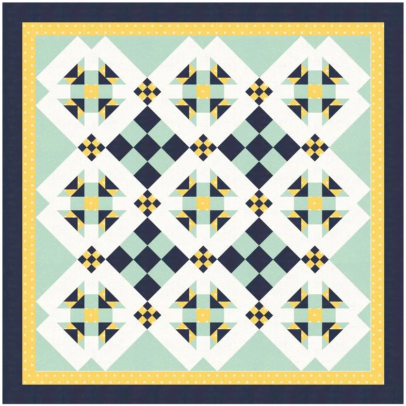 The original quilt has a navy border with some navy patches. 